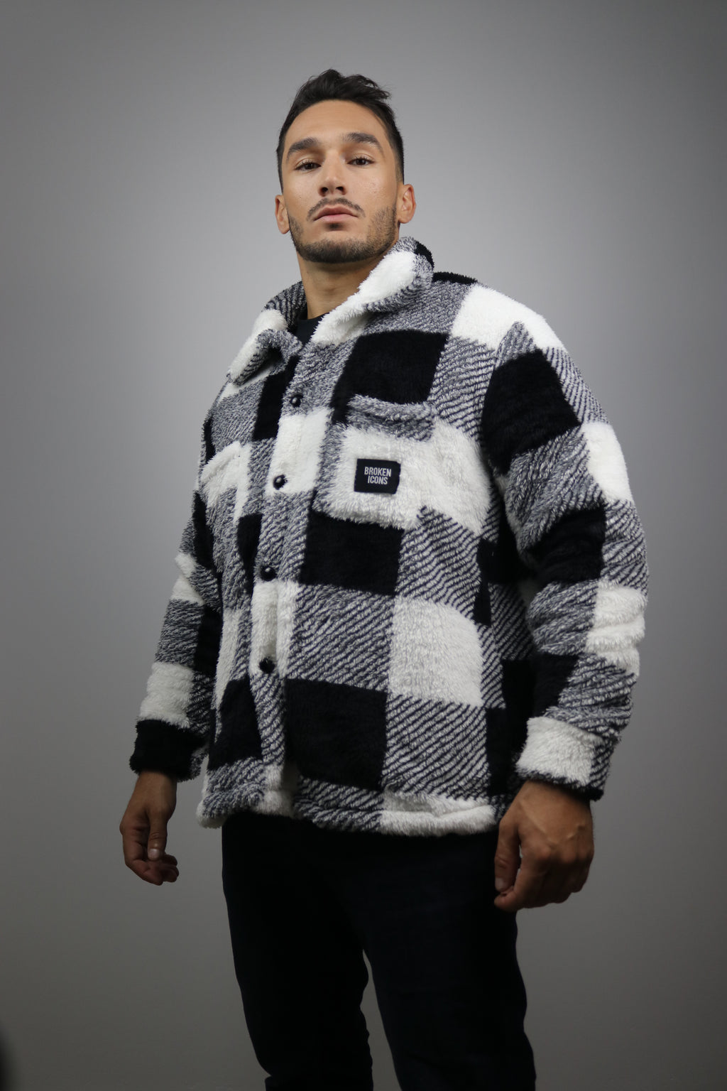 Veste - Sherpa Carreaux Noirs et Blancs