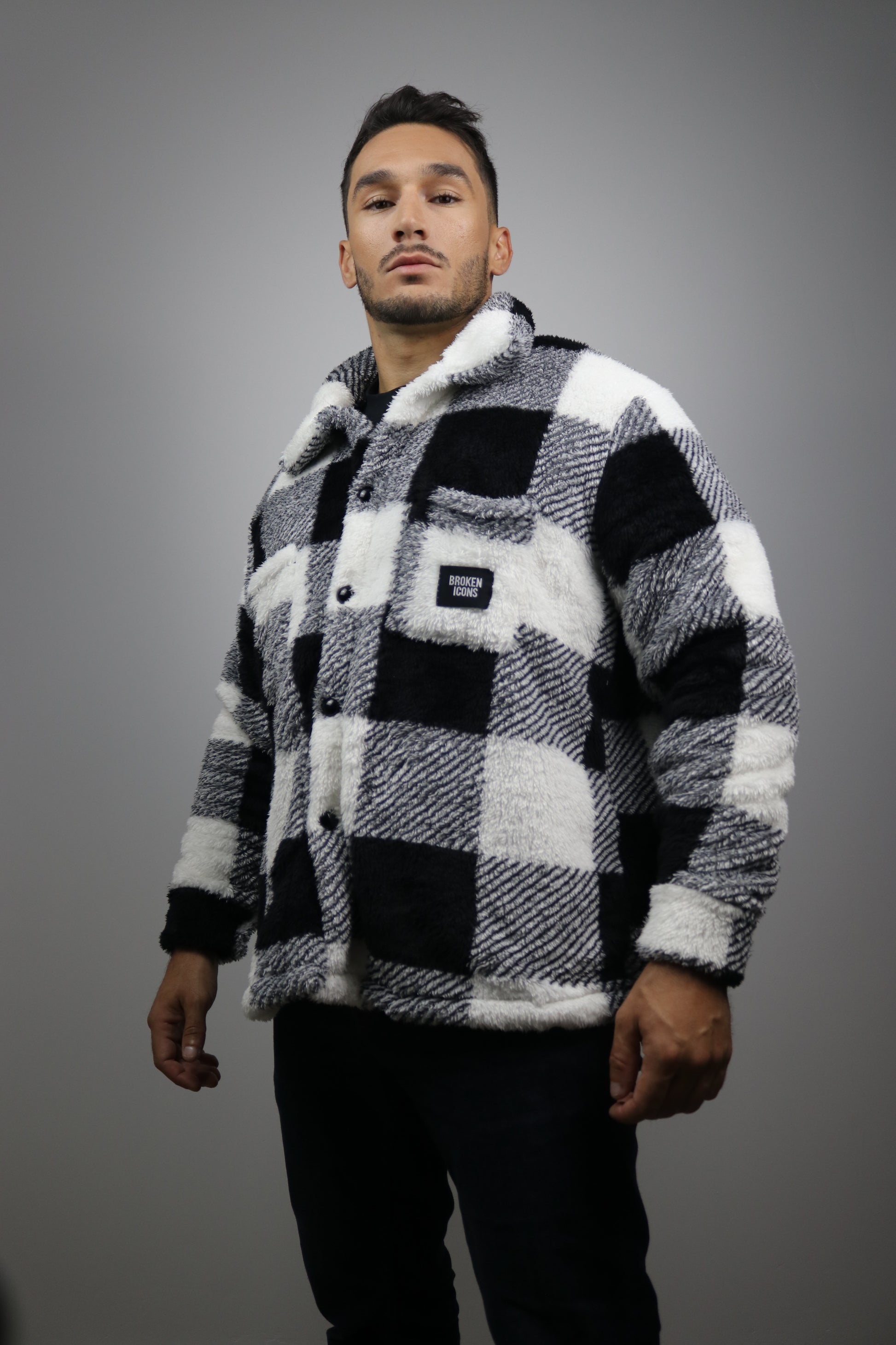 Veste - Sherpa Carreaux Noirs et Blancs