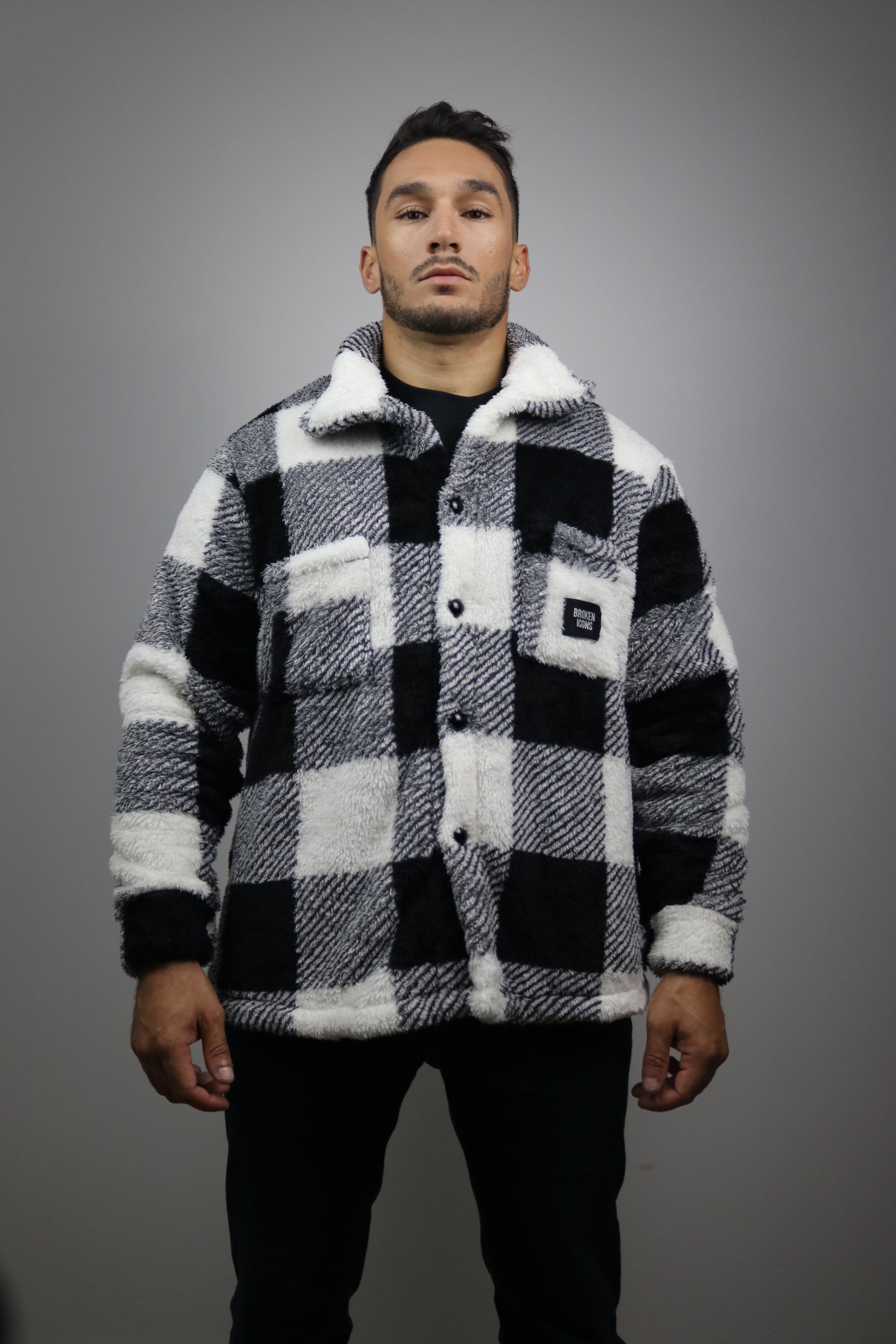 Veste - Sherpa Carreaux Noirs et Blancs